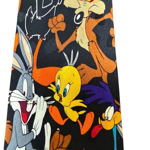 VTG Looney Tunes 1994 Silk Tie Bugs‎ Taz Sylvester Tweety Wile e Road Runner - Picture 9 of 11